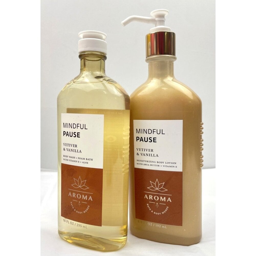 Bath & Body Works Aroma MINDFUL PAUSE VETIVER & VANILLA Body Wash & Lotion Set